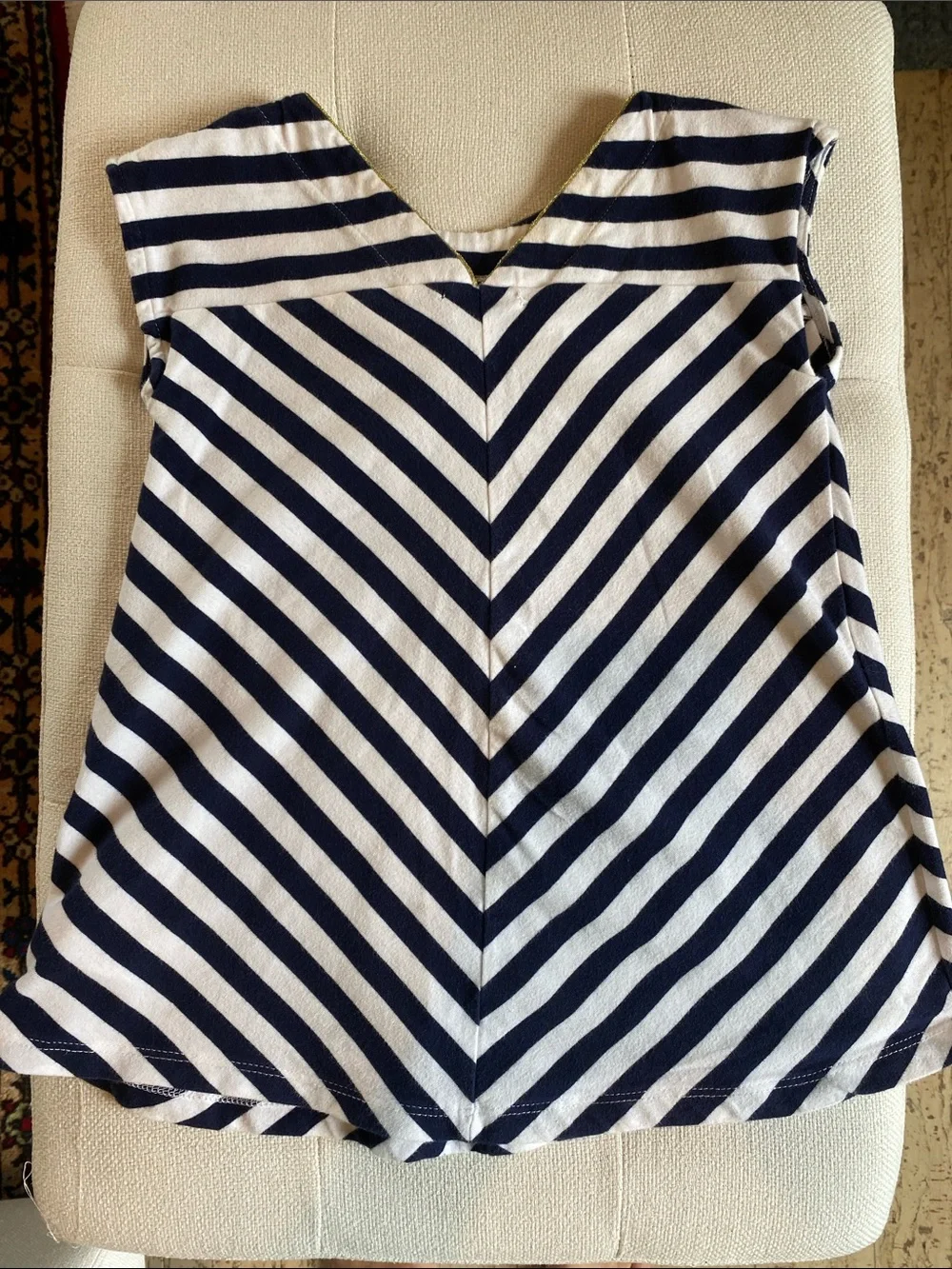 Source Unknown Navy and White Striped Girls Sleeveless Top with Front Bow